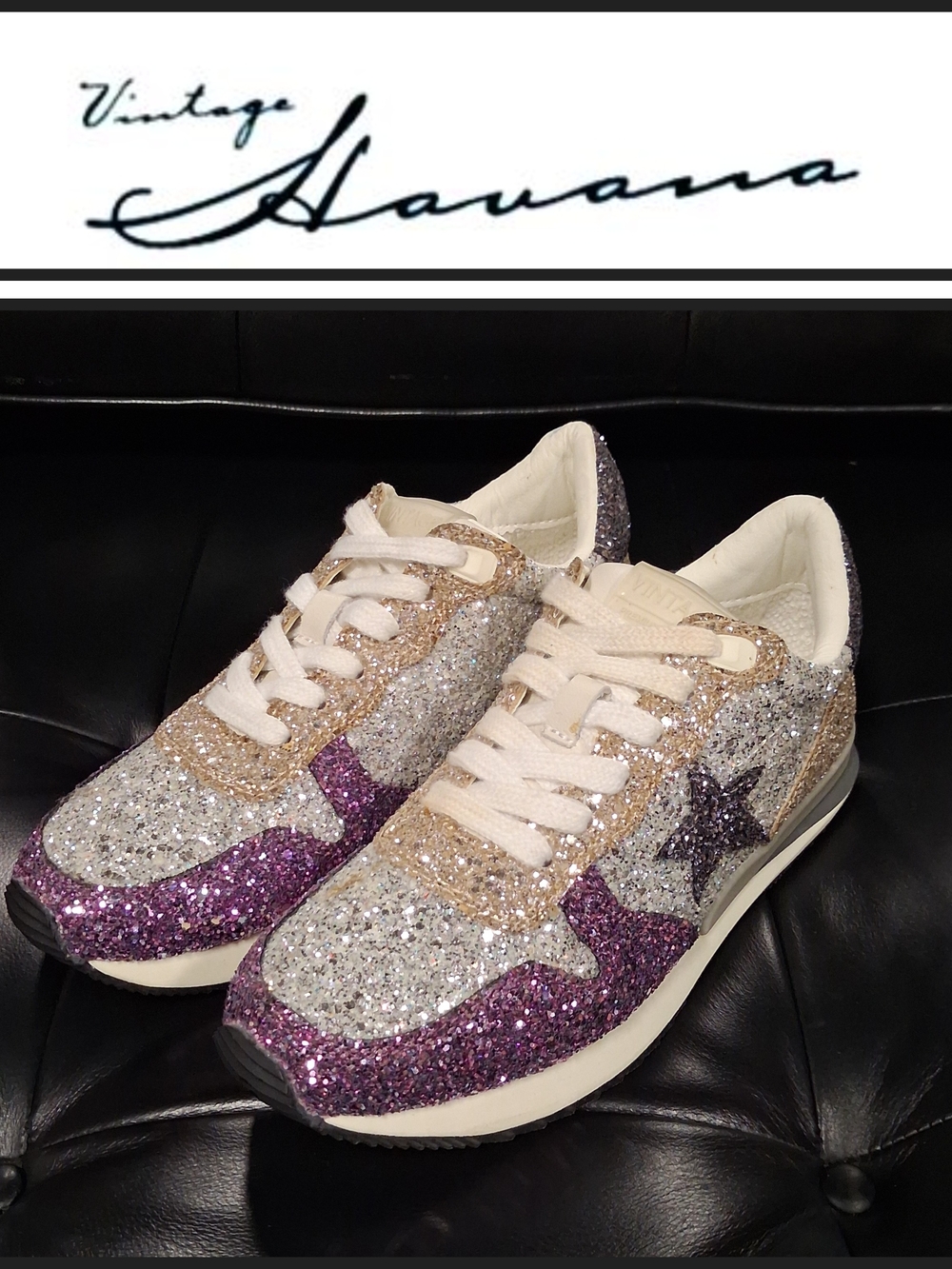 Vintage Havana | Silver, Gold & Purple Glitter Star Sneakers